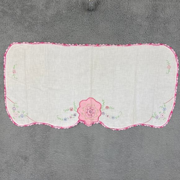 Vintage Needlepoint Floral Table Cloth Table Runner Handmade Linen Blend - Picture 1 of 5